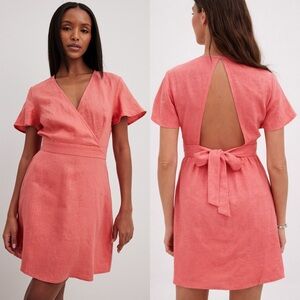 Na-kd Linen Flowy Tie Back Mini Dress